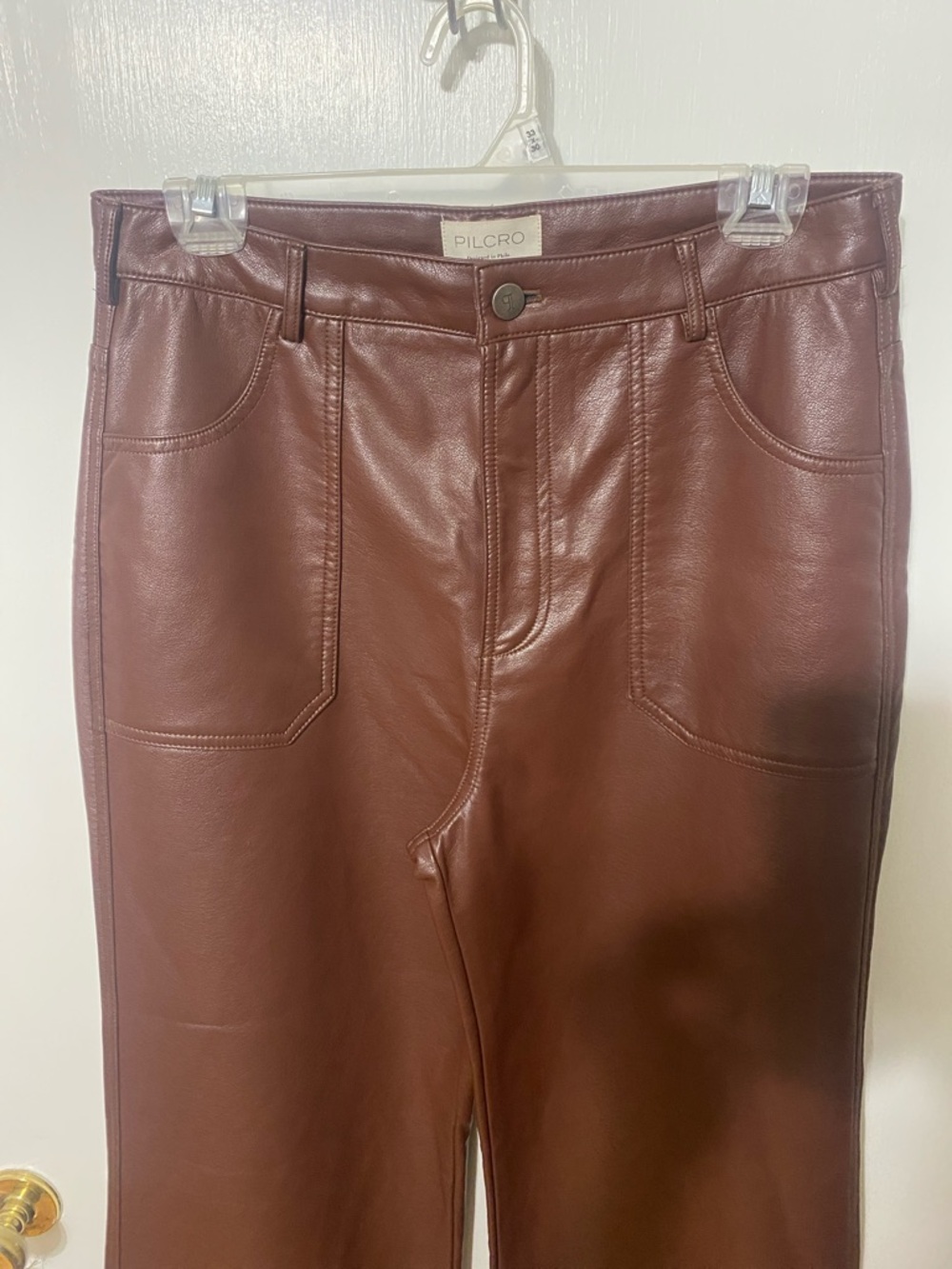 The Ryan Relaxed High rise Pilcro Brown Faux Leather Flare Pants - Picture 6 of 10